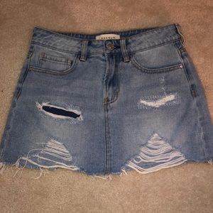 Distressed denim skirt